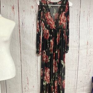 Floral long dress long sleeve
